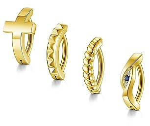 PiercingJak 14G Bauchnabelpiercing Clicker Piercing Gold Chirurgenstahl Kreuz CZ Augen Bauchnabel Ring 10mm Nabelpiercing Barbell Augenbrauenpiercing Körper Schmuck für Frauen Mann