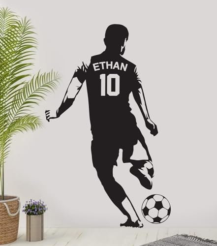 Personalised Boys/Girls Football Player Wall Sticker Home Decor Personalized Football Gaming Vinyl Decal FBB (H97xW60cm)