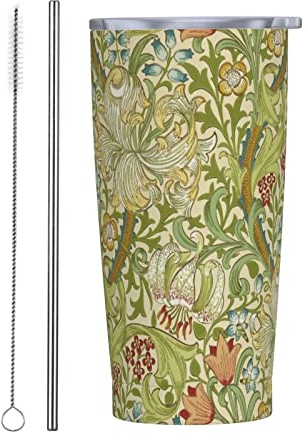 RFSHOP William Morris Golden Lily 590ml Travel Mug Thermal Stainless Steel with Lid Leakproof Coffee Cup for Hot & Cold Drinks