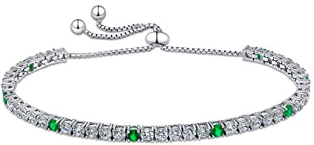Amberta Lumini Bracciale Tennis con Chiusura Scorrevole per Donna in Argento Sterling 925 con Zirconi da 3 mm: Bracciale con Cristalli Verdi