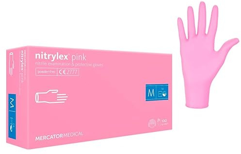 NAJDER Rosa Nitrilhandschuhe, Größe L / 100 Stück, puderfreie Handschuhe, sicher für Latexallergiker, langlebig, universelle Form, resistent gegen Bakterien und Viren