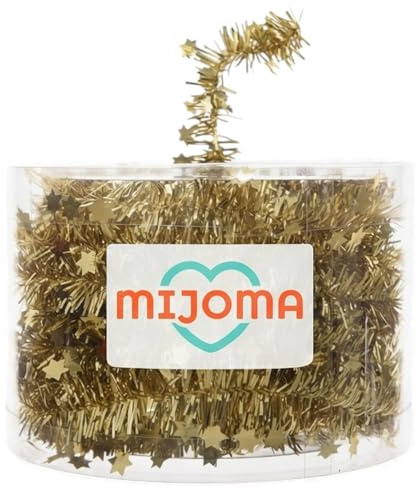 MIJOMA Lametta Drahtgirlande Funkelnde Sterne - 7m Weihnachtsgirlande für Christbaum, Adventskranz, Festliche Deko - Stilvoll & vielseitig für Feiern, Hochzeiten, besondere Anlässe (Hellgold)