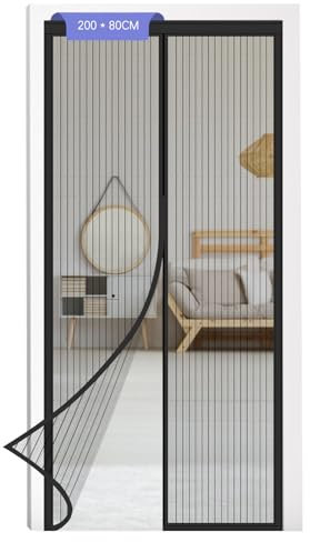 Magnetic Fly Screen Door, Hands-Free Mesh Partition, Heavy-Duty Curtain with Powerful Magnets and Full Frame Magic Tape, Keeps Bugs Out, Lets Fresh Air in,Pet Friendly Walk Through 80 x 200cm