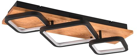 Trio Leuchten LED Deckenleuchte Rama 643210332, Metall Schwarz matt, Holz naturbelassen, inkl. 32 Watt LED, Switch Dimmer