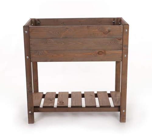 Zestri Hochbeet mit Ablage Braun | Comfort 78x40x78 cm aus Kiefernholz inkl. Pflanzfolie | Garten Terrasse Balkon | rechteckig Blumenkasten Kräuterbeet Frühbeet