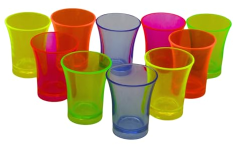 UV Floor - 10 Shooters Fluo - 25 ML -Shot Réutilisable pour Fête et Soirée Fluo - 5 Couleurs - Plastique Rigide