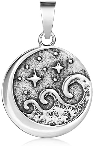 MATERIA by Matthias Wagner Wellen Anhänger Silber 925 rund mit Mond und Sterne für Damen