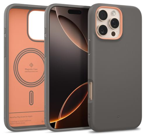 Caseology Nano Pop Mag for iPhone 16 Pro Max Case [Soft & Dust Free Material] Magnetic Military Grade Drop Protection Side Grip Patterns Case Cover for iPhone 16 Pro Max - Papaya Grey