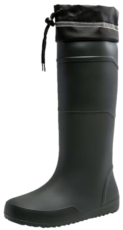 LOIJMK Stivali da pioggia alti da uomo, impermeabili, imbottiti, colore nero, antiscivolo, per uomini, scarpe da pioggia extra alte, con suola piatta per uomo, scarpe da acqua, grigio., 40 EU
