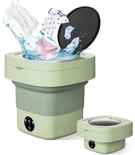 Foldable Portable Washing Machine - 10L Green Mini Laundry Washer - 2-in-1 Smart Washer with 3 Cleaning Modes for Baby Clothes, Underwear, Travel & Camping | Compact Design [Energy Class A]