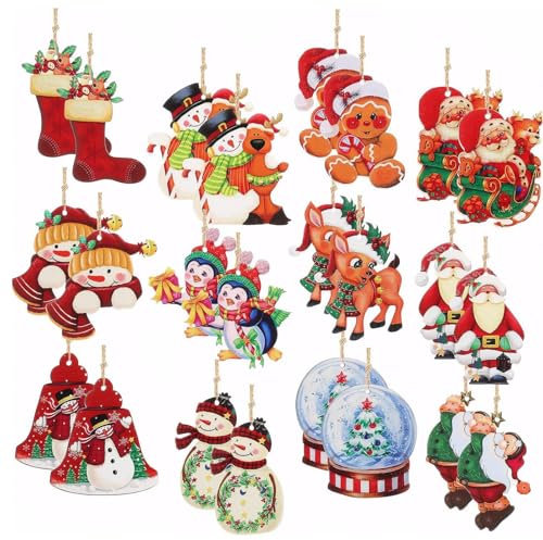 DUGEGAYL 24 Piezas Adornos de Madera de Navidad, Arbol de Navidad Adornos de Madera, Adornos Navideños de Madera, Decoración Navideña