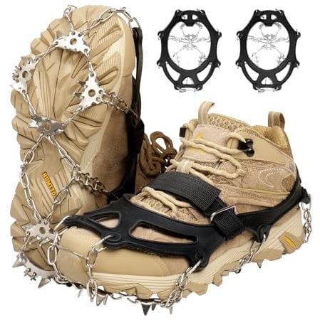 Yanbaozi Steigeisen für Wanderschuhe, Schnee, Griffe, Schneespikes, Grödel Eisspikes mit 23 Edelstahl Zähne Verdickte Schuhkrallen, Schuhkrallen für Gehen, Joggen, Angeln, Wandern