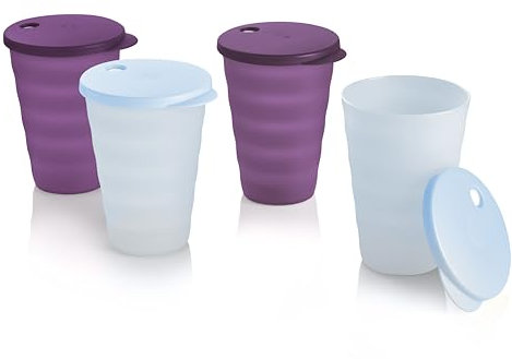 Tupperware Impressions Becher-Set, 4 Stück, spülmaschinenfest und BPA-frei (4 Trinkgläser, 4 Deckel, je 502 ml)
