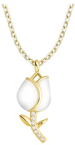 Sofia Milani - Collier pour Femme en Argent 925 - Plaqué Or - avec Pierre de Zircon - avec Pendentif en Forme Fleur de Tulipe - N0823