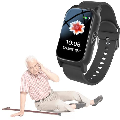 Weyot Dispositivi di Allarme Caduta per Anziani, Orologio GPS con Rilevamento Cadute, Chiamata di Emergenza SOS, Videochiamata HD E Risposta Chiamate, Bracciale Salvavita Anziani,25.8 * 2CM,Black