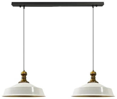 bamyum Asletl-Knob Pendelleuchte Esstisch Weiß 2 Flammig Metall 40cm, Hängelampe Esstisch Wohnzimmer, Hängelampe Industrial Vintage, Küchenlampe Vintage, Pendelleuchte Weiß