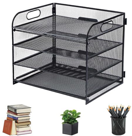 Mesh Letter Tray Organiser 4-Layer Tray Organiser, Desk File Rack Paper Letter Tray Organizer for Home Office School Black