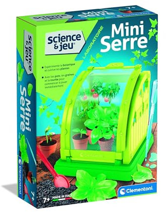 Clementoni | Science & Jeu : Mini Serre – Kit Botanique Enfant 7 Ans+ | Serre à Assembler avec Pots, Tourbe, Graine | Jeu Éducatif Scientifique pour Découvrir la Botanique | Ideé Cadeau