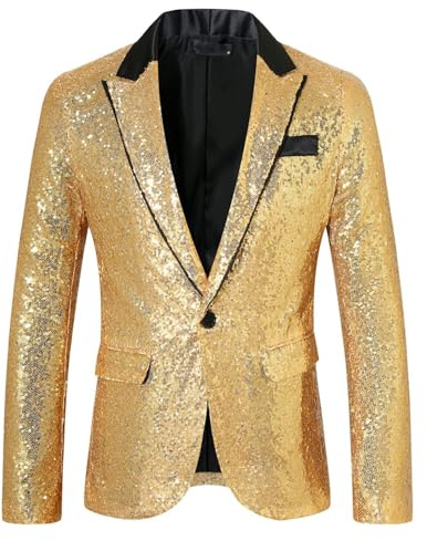 Pailletten Sakko Herren - Glitzer Jacket Herren - Blazer Slim Fit Gold Anzugjacken Fasching Pailletten-Jacke Karneval Anzug für Männer Glitzerjacke Silvester Party Outfit Glitzeranzug Hochzeit Anzüge
