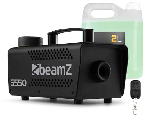 BeamZ S550 Nebelmaschine Mini mit Funk-Fernbedienung, inkl. 2 Liter Nebelfluid, 550 Watt Mini Rauchmaschine, Nebelmaschine Halloween, Fog Machine, Fogger, Smoke Machine für Partys, DJs, Hochzeiten