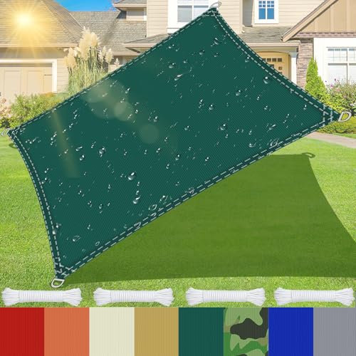 AMXFS Sonnensegel mit D-Ring mit 95% Schattierwirkung aus Oxford-Stoff 180g/㎡ 3m x 5m Garten markisenstoff wasserdicht UV-Schutz Sonnenschutz für Camping Balkon Schwimmbad Carport - Grün