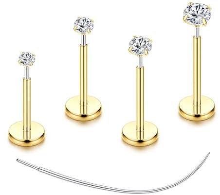 Chriscoco 4-8 Pcs G23 Titan Helix Piercings Nasenpiercing Lippenpiercing | Hypoallergen Ohrpiercing,Tragus Conch Labret Medusa Piercing,Gold Silber Knorpel Piercing Ohr,Studs 16G/18G/20G