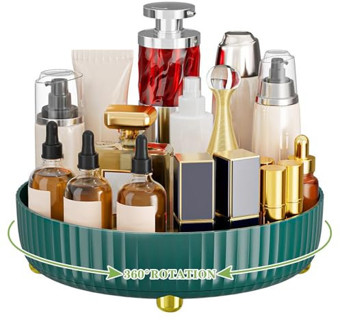 Bekeify Make Up Organizer per Cosmetici Organizer Trucchi Porta Cosmetici Multifunzionale con Rotazione a 360° Profumi Portatrucchi Organizzatore per Toeletta, Bagno e Camera da Letto, Verde Scuro