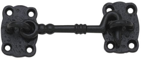 KOOPLES HARDWARE Black Antique Cabin Hook – Traditional Wrought Iron Effect Hook and Eye Latch – Rustic Door, Gate & Window Holder – Vintage-Style Surface Mounted Catch (150 MM)