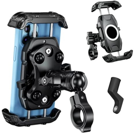 ANAWA Support mobile moto - Support mobile vélo - Système anti-vibrations - Compatible avec les smartphones de 5,4 - 7,2 - Rotation 720° - Montage sur guidon et rétroviseur - Protection antichocs