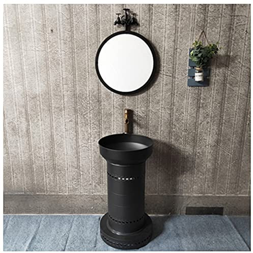 Freistehender Waschtisch, Badezimmer-Waschtisch Und Waschbecken, Bodenstehend, Glänzend, Kompletter Badezimmer-Waschbeckenschrank Unter Dem Waschbecken, 47,7 X 42,9 X 86,4 Cm, Schwarz, Schwarz, Mit S