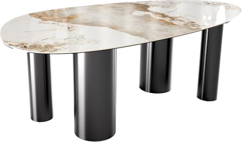 Esszimmertisch Edge Oval Keramik Minas Melange Weiß-Beige 220x120 Pilier Edelstahl Graphit
