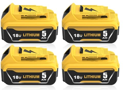4 Pièces DCB200 Remplacement pour Dewalt Batterie 18V 5.0Ah DCB184 DCB180 DCB181 DCB182 DCB201 DCB204 DCB127 DCB112 DCB115 avec indicateur LED