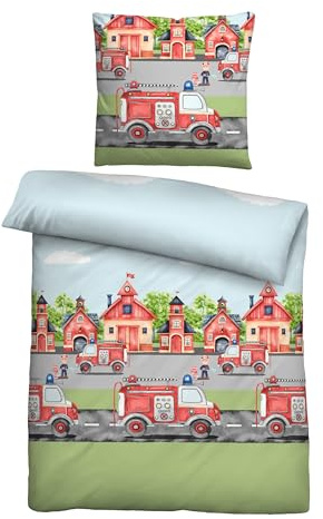 biberna Feinbiber Bettwäsche 0004523 Feuerwehr 1x 135x200 cm + 1x 80x80 cm, pistaziengrün