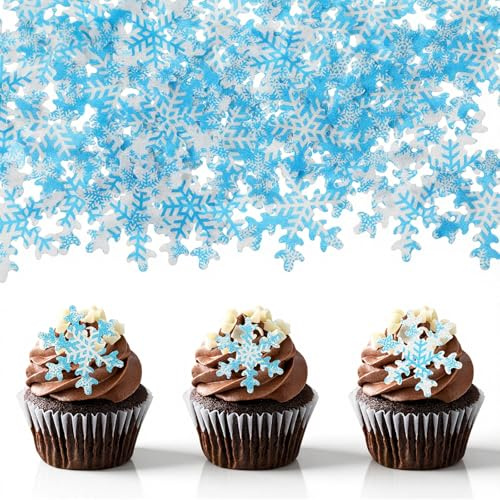 Nogeqi 50 Stück Frozen Tortendeko, Schneeflocken Essbar Schneeflocken Kuchen Deko Snowflake Gefrorene Muffin Deko Cupcake Topper für Weihnachten Die Winterkuchen Dekoration Geburtstag (Blau Weiß)
