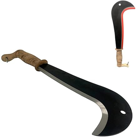 21 SHOP® Roncola 30 cm Manico in Cuoio, Coltello da Canna Falcetto Lama Affilata con Gancio e Protezione, Utensile Agricolo e da Giardinaggio per la cura di piante, alberi e raccolti Tipo Bergamo