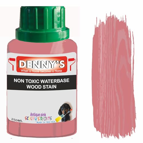 Non-Toxic Water-Based Wood Stain – Fast Drying – 179 Colours – For Furniture, Doors, Floors, Skirting, Crafts & Interior Wood – Sponge or Roller Application (Antique pink, 250ML bottle)