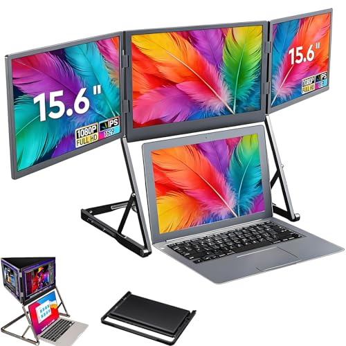 KPOUYYDS Extension d'écran pour Ordinateur Portable, Full HD 15,6 Pouces Écran Triple Pliable et Portable IPS 1080p 16:9, Extension d'écran pour Ordinateur Portable avec Rotation à 360°