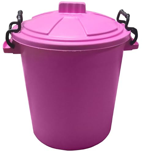 KetoPlastics Plastic Clip Locking Lid Bin for Indoor or Outdoor Rubbish Waste or Storage of Animal Feed Pink Bin 50 Litre Heavy Duty
