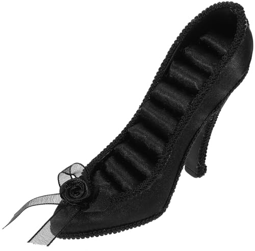 Milisten Présentoir à Bijoux de Chaussure Talon Aiguille Noire Obsidienne, Support Porte-bagues et Boucles D'oreilles Compact pour Rangement et Exposition, Organiseur Bijoux Pratique