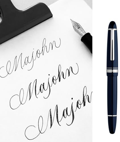 Fountain Pen with Piston Erofa Majohn P136 with Flexible Tip, Writing Set in Dark Blue Resin