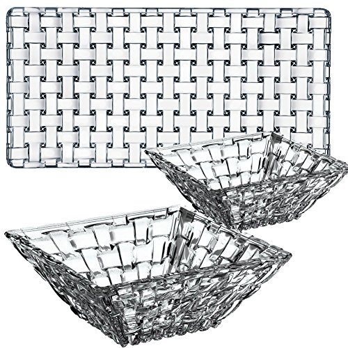 Nachtmann 3-teiliges Servierset aus 1x Platte 28x14 cm und 2x Schalen Ø 12 cm, Bossa Nova, 90026, Servierplatte und Servierschalen aus Kristallglas, spülmaschinenfest
