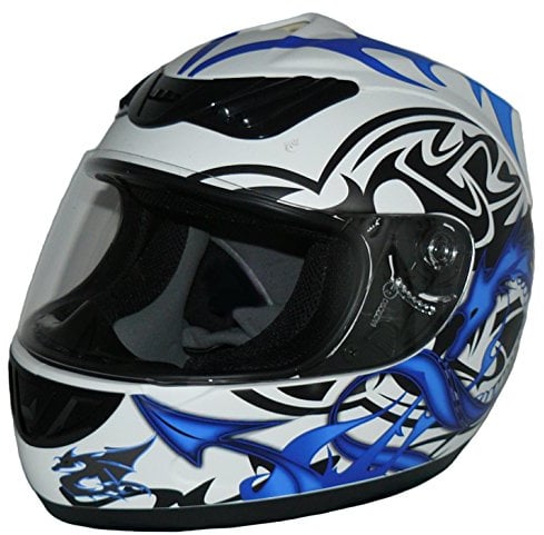 protectWEAR Motorradhelm weiß H-510-11 blaues Drachendesign-S