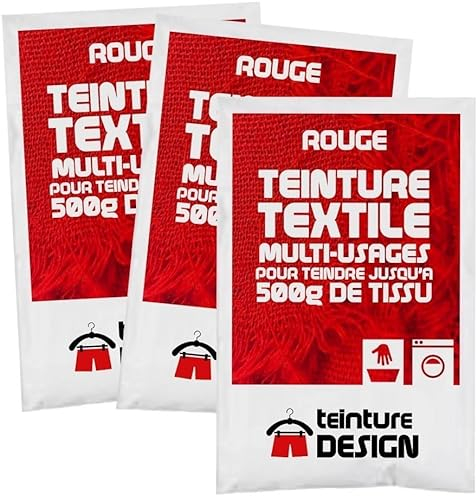 Lote de 3 bolsas de colorante textil, color rojo, colorante universal para ropa y tejidos naturales