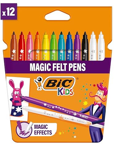 BIC Kids 9202962 Zauberstifte Colour & Erase, 12er Set, Filzstifte mit Zauber-Effekten, Auswaschbare Stifte für Kinder