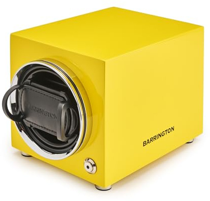 BARRINGTON Single Uhrenbeweger für Automatikuhren mit leisem japanischem Motor Einstellbare TPD 650-1950 | Netzbetrieb | Batterie-Backup - Electric Yellow Standardkissen