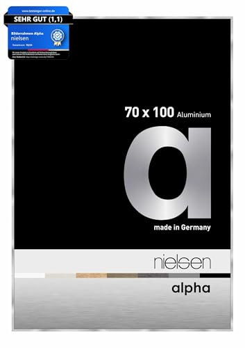 nielsen Bilderrahmen, 70 x 100 cm, Aluminium, Silber glanz, Posterrahmen zum Aufhängen im Hoch- & Querformat, Echtglas, Alpha