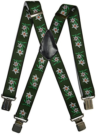 Olata Heavy Duty Herren-Hosenträger X-Form mit Edelweiß Muster – 4 cm. Dunkelgrün