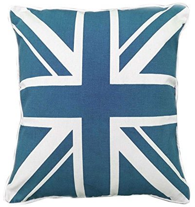 AR'S Union Jack/British Flag Design100% Cotton Cushion Covers,Sofa Cases Couch Pillow 18x18 Piped Edge in 5 Vibrant Colors (Teal & White)
