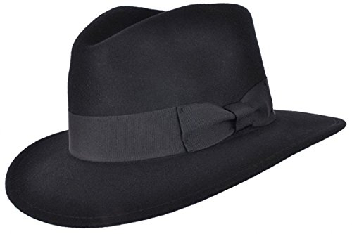 Fedora-Hut für Herren oder Damen, 100 % Wolle, mit Ripsband, Trilby-Panama-Hüte (57 cm, schwarz), Schwarz