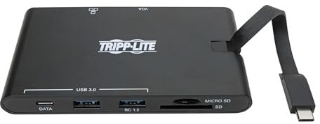 Eaton USB-C Docking Station Hub, 4K @ 30 Hz HDMI, VGA, Gigabit Ethernet Port, 100W PD Charging, USB 3.2 Gen 1, Slot per schede di memoria, Thunderbolt 3 Compatibile, Nero (U442-DOCK3-B)